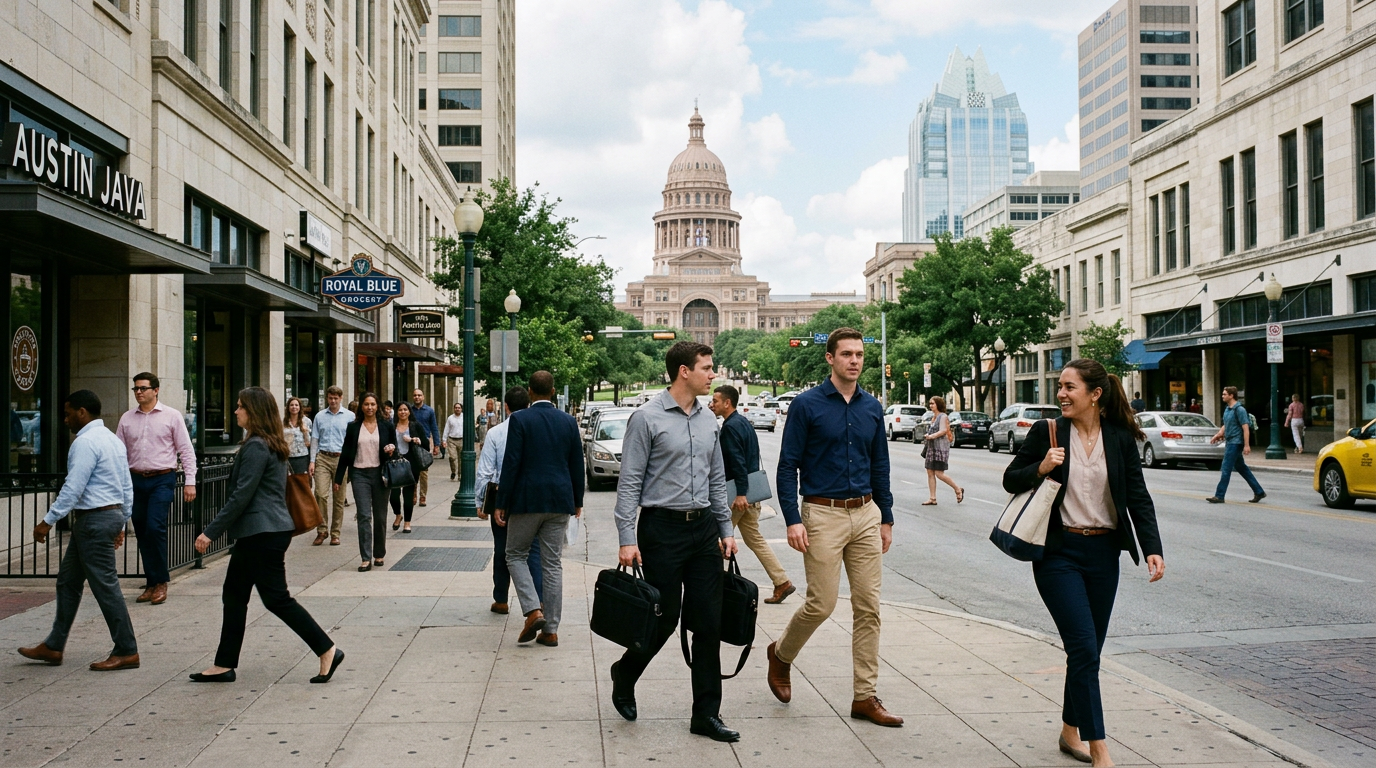 Professionals walking in central Austin